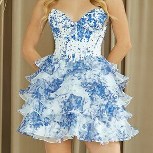 New Strapless Formal Rhinestones Embellished Mini Dress w/ Lace Up Back AC 2069S